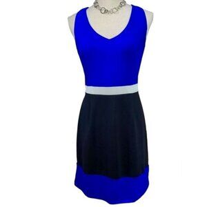Cynthia Rowley Dress Womens Large Royal Blue Black Colorblock Tank Mini Stretch